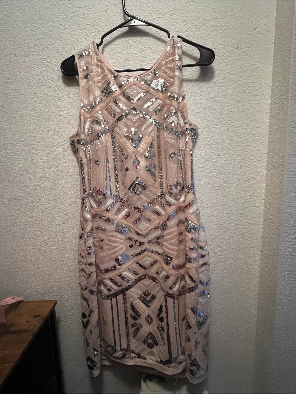 Vince Camuto Blush Pink Sequin Beaded Sheath Dress